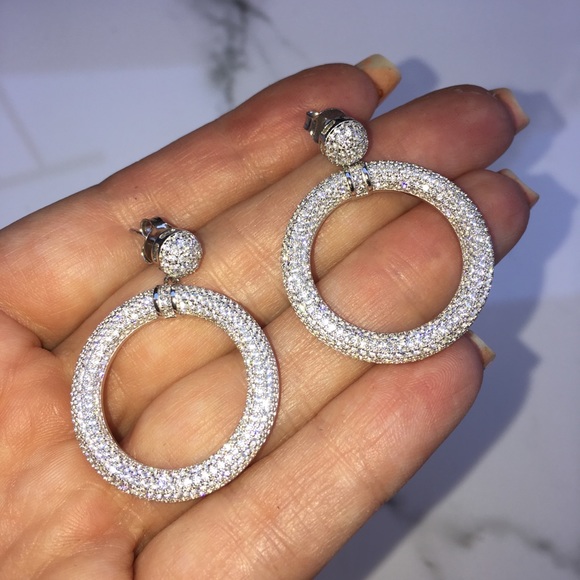 Eve St. Claire Jewelry - 14k white gold diamond pave earrings stud hoops